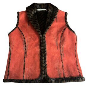 Vintage Robert Kitchen Rust Faux‎ Suede Vest Faux Fur Lining Made in Canada Sz L